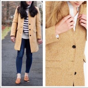 J. Crew Mustard Yellow English herringbone wool Pea Coat button front Sz 2